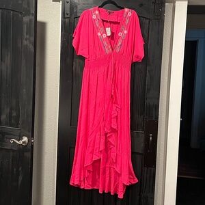 America & Beyond Embroidered Tie Waist Caftan Pink Multi Size M *NWT*